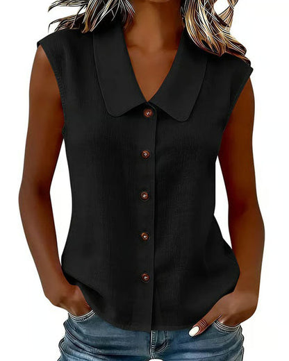 CAMISA SIN MANGAS CUELLO DE LINO Y ALGODÓN