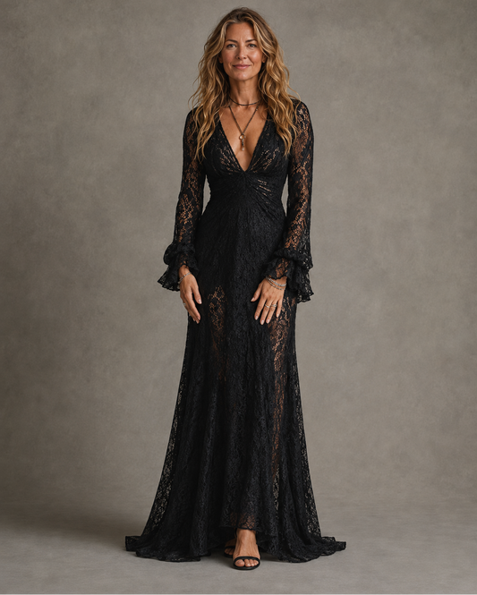 CHARLOTTE | VESTIDO LARGO CON ESCOTE EN V PROFUNDO