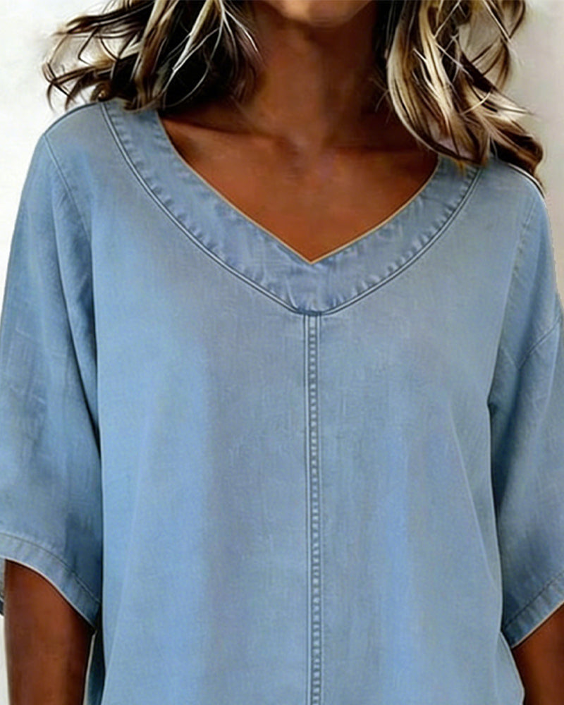 TOP CUELLO DE V CASUAL DENIM