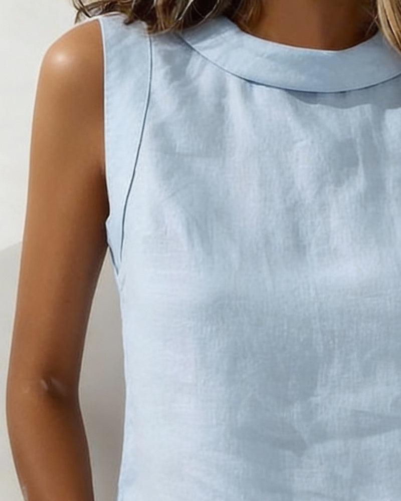 BLUSA SIN CUELLO SIN MANGAS ELEGANTE