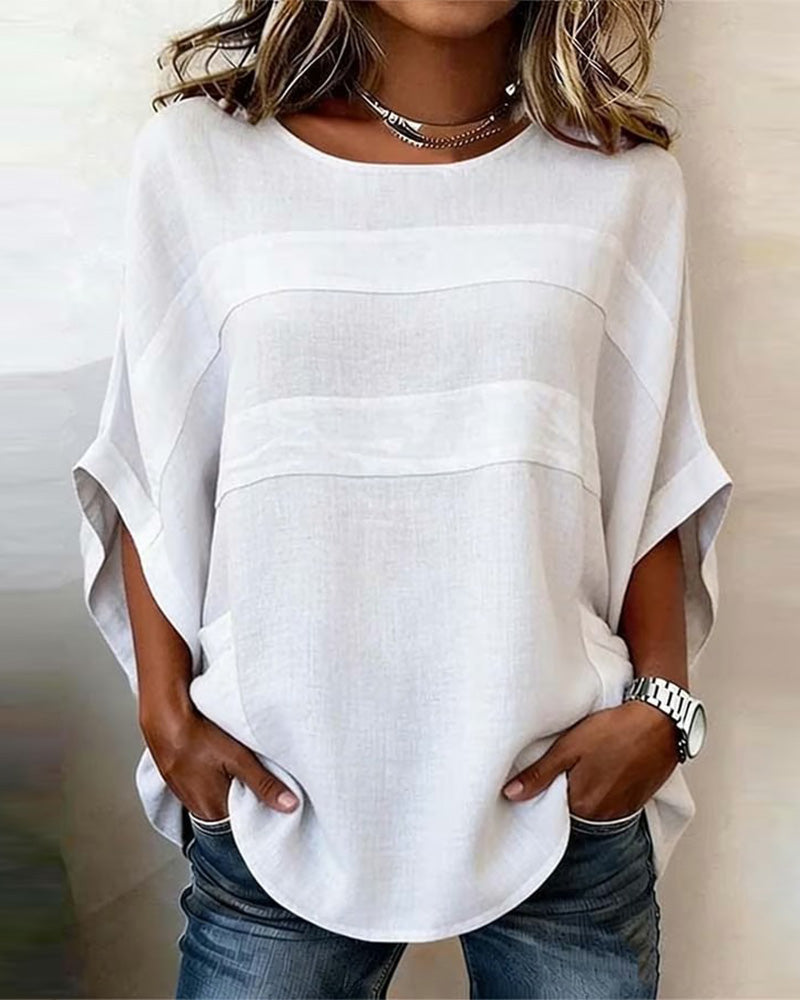 BLUSA 100% ALGODÓN MANGAS MURCIÉLAGO CORTE HOLGADO CUELLO REDONDO