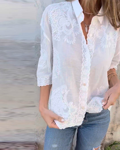 CAMISA LISA CUELLO VUELTO BOTONES ESTAMPADO