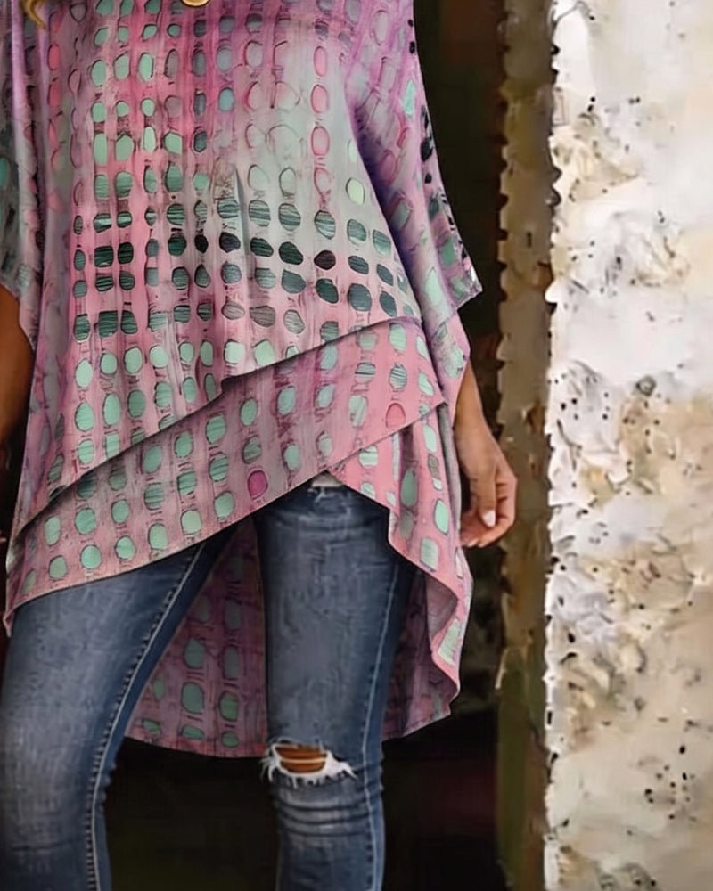 BLUSA ESTAMPADO LUNARES UN HOMBRO ASIMÉTRICA