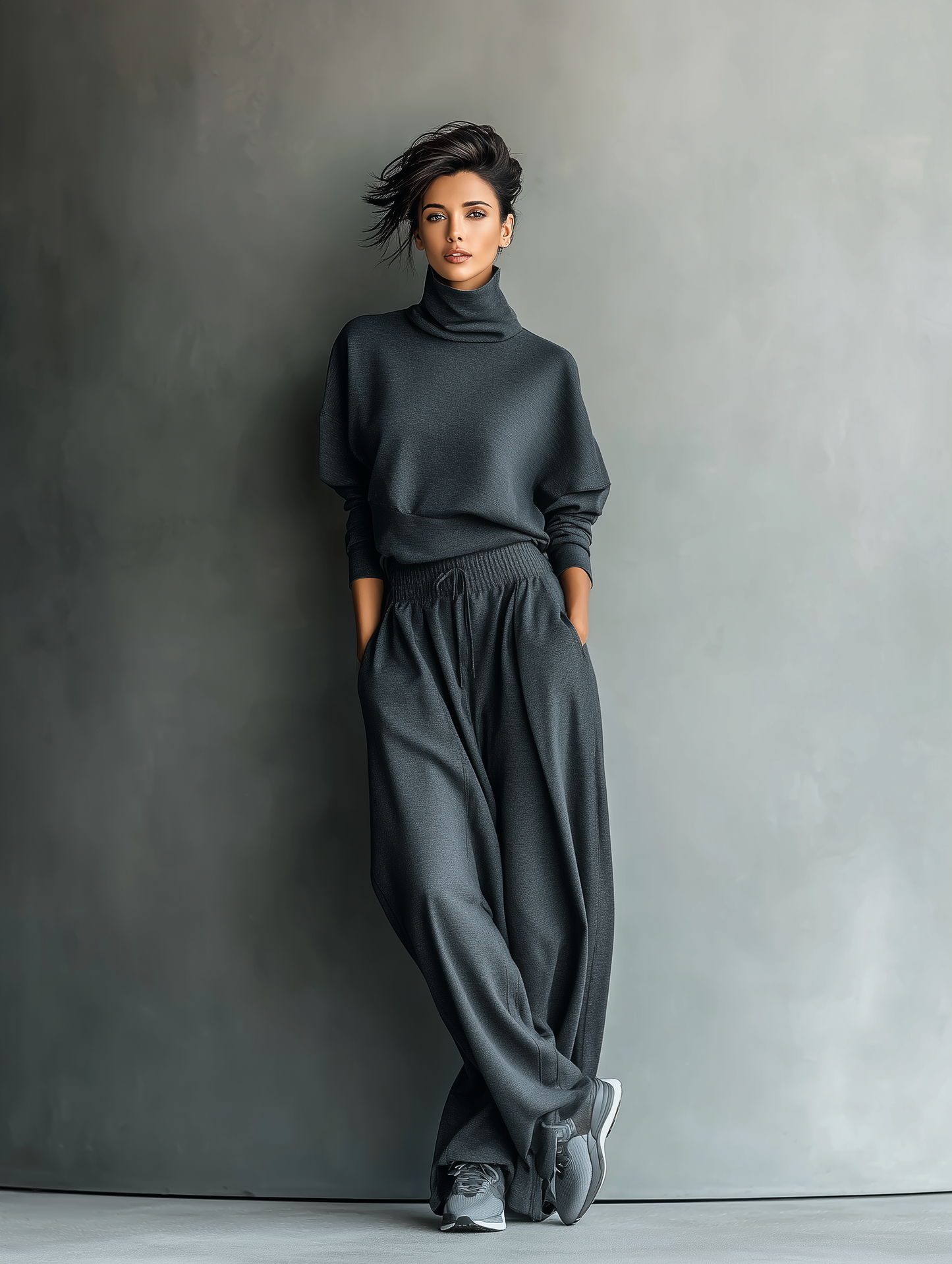 FÉLICITÉ | CONJUNTO DE PUNTO CON CUELLO ALTO Y PANTALÓN ANCHO