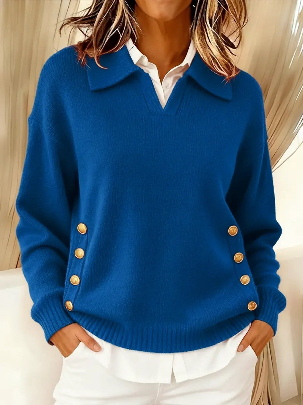 DARIA LORENA | JERSEY CON CUELLO POLO Y BOTONES DORADOS AVELINE