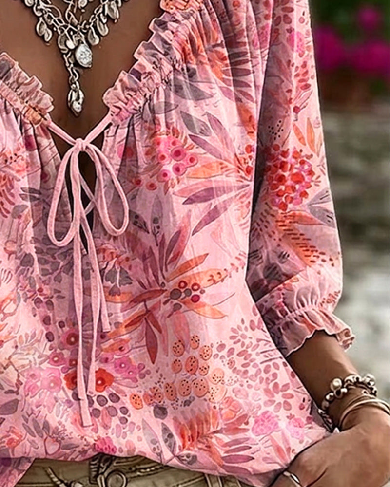 BLUSA CUELLO DE V CON CORDONES