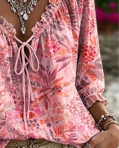 BLUSA CUELLO DE V CON CORDONES