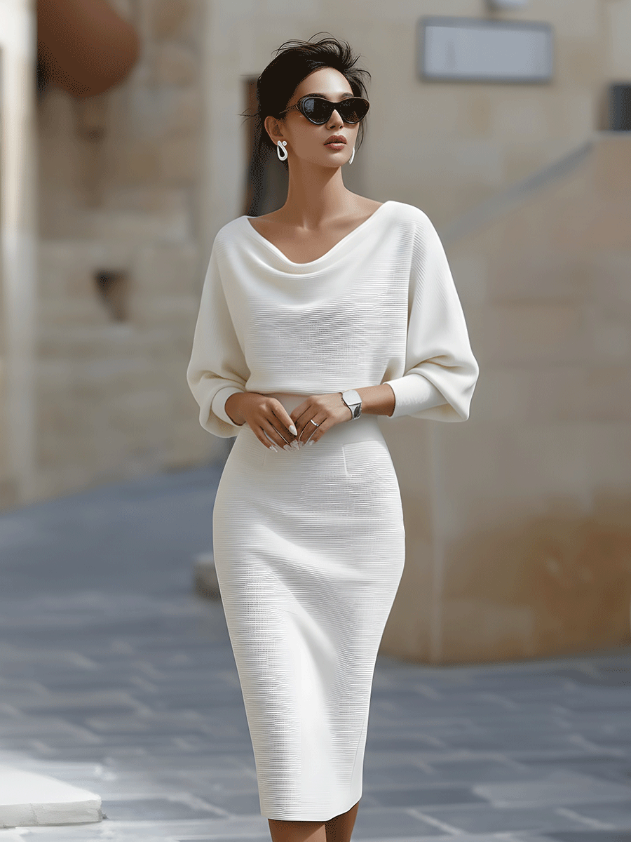 Alice | Vestido midi blanco drapeado