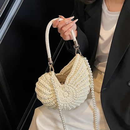 TAMARA | BOLSO GRANDE TRENZADO CON CORREA DE CADENA - BLANCO CREMA