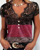 CAMISETA CUELLO DE V ENCAJE PATCHWORK CONTRASTE COLOR