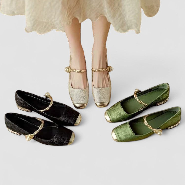 CAMILLE | ZAPATOS MERCEDITAS SATINADOS CON TACÓN JOYA