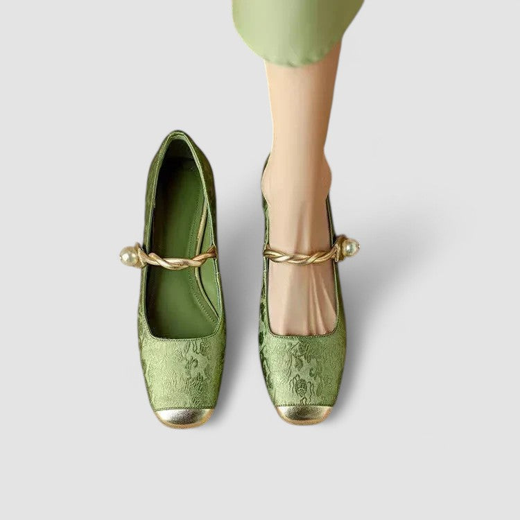 CAMILLE | ZAPATOS MERCEDITAS SATINADOS CON TACÓN JOYA
