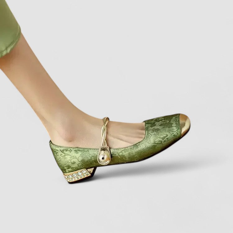 CAMILLE | ZAPATOS MERCEDITAS SATINADOS CON TACÓN JOYA