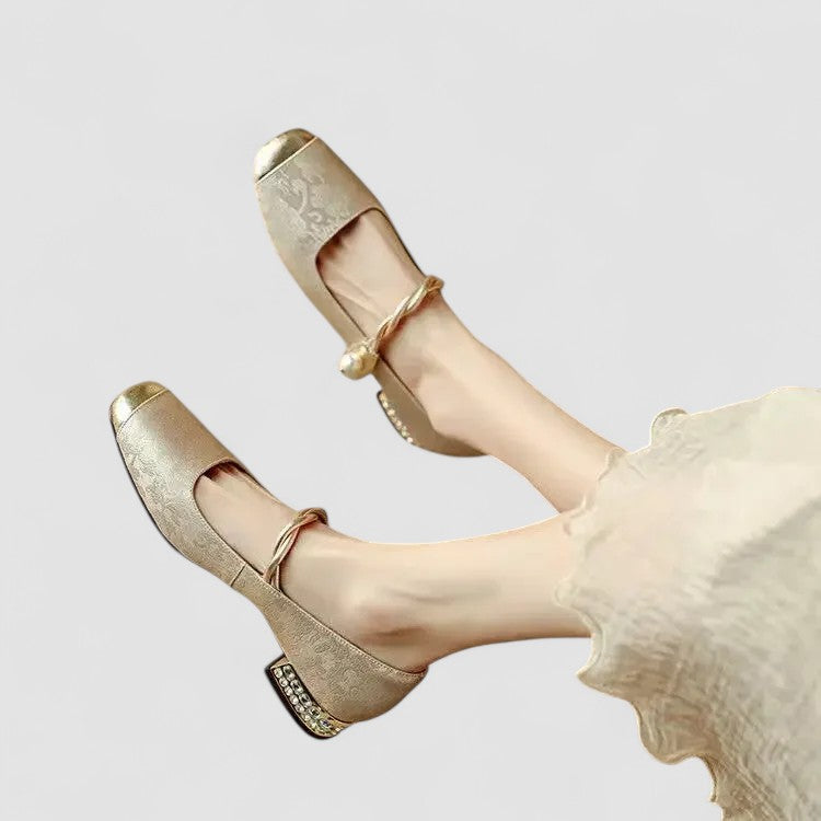 CAMILLE | ZAPATOS MERCEDITAS SATINADOS CON TACÓN JOYA