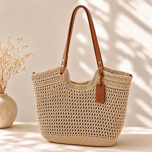 ALINA | BOLSO GRANDE TEJIDO A MANO EN CROCHÉ - BEIGE CLARO
