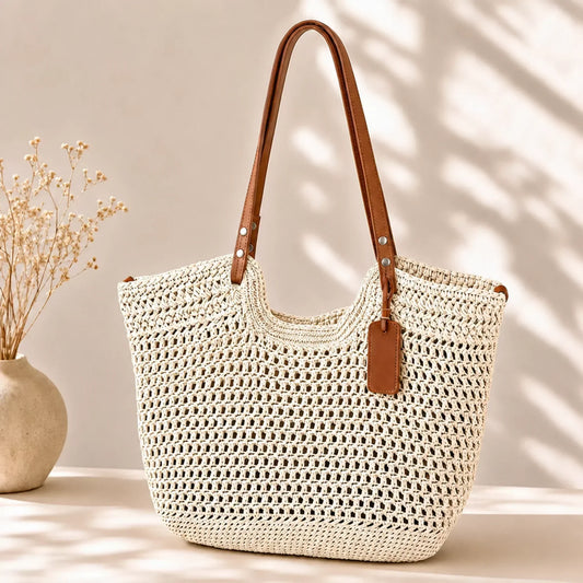 CAMELIA | BOLSO GRANDE TEJIDO A MANO EN CROCHÉ - MARFIL