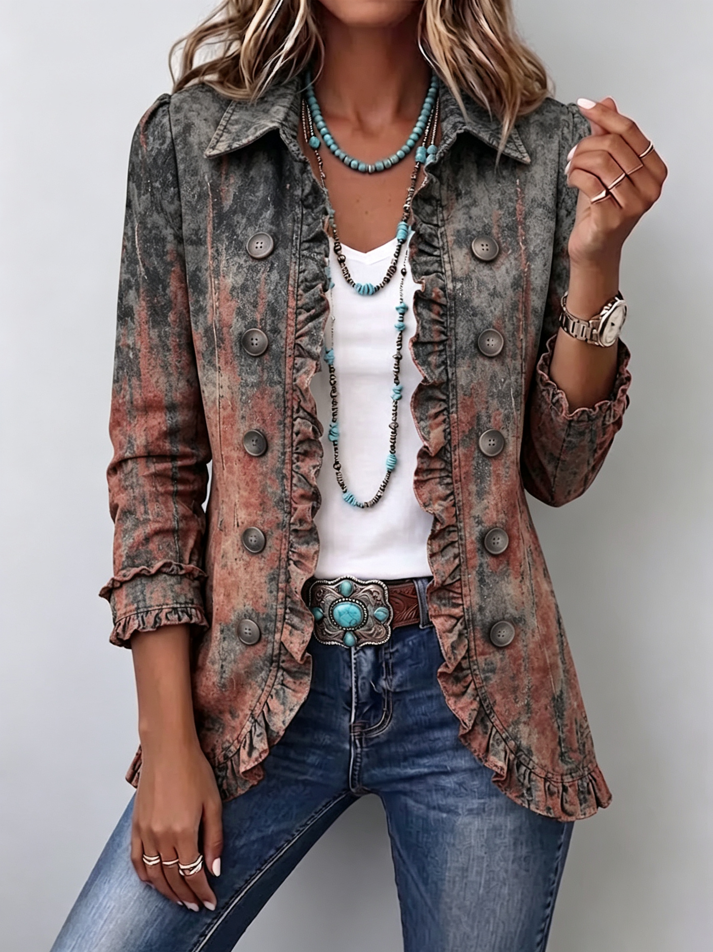 BENITA | CHAQUETA DEGRADADO TEXTURIZADO CON VOLANTES