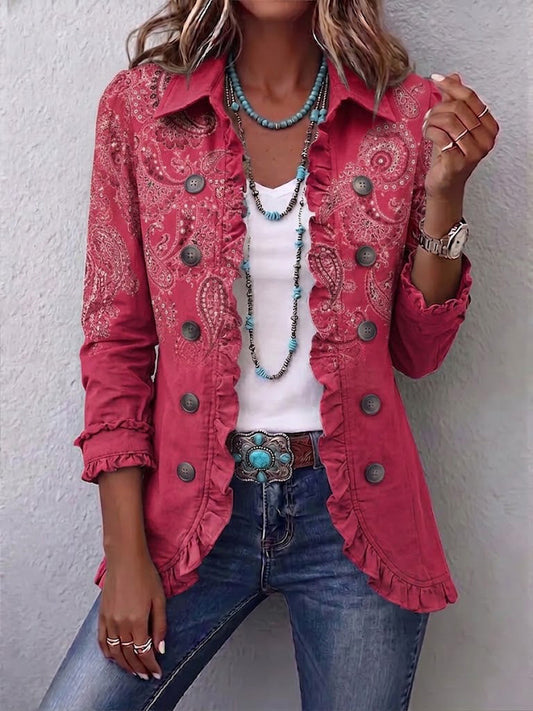 ADORACIÓN | CHAQUETA CACHEMIRA ROSA CON VOLANTES
