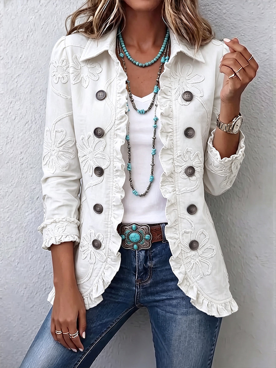 MARISOL | CHAQUETA BORDADA MARFIL CON VOLANTES