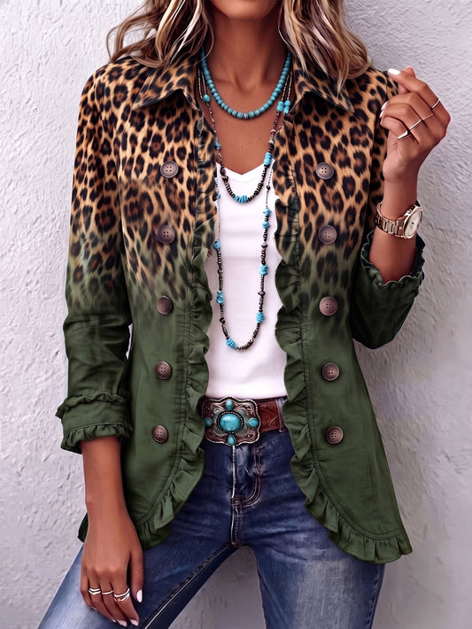 RAMONA | CHAQUETA BLAZER LEOPARDO VERDE CON VOLANTES