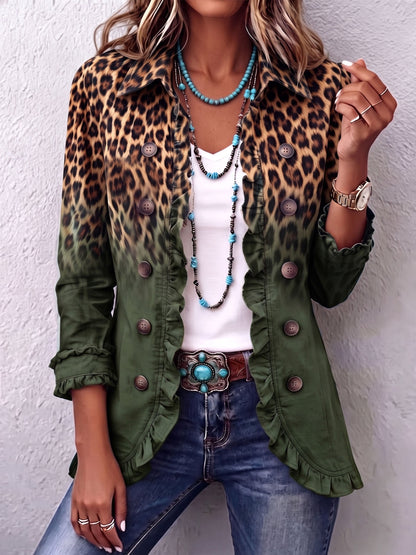 MERCEDES | CHAQUETA BLAZER LEOPARDO DEGRADADO CON VOLANTES